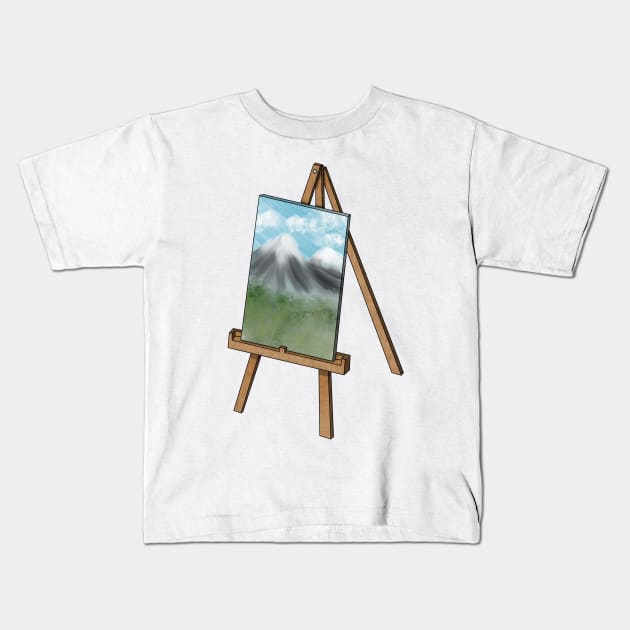 Easel with Mountain Painting Kids T-Shirt by LeighsDesigns